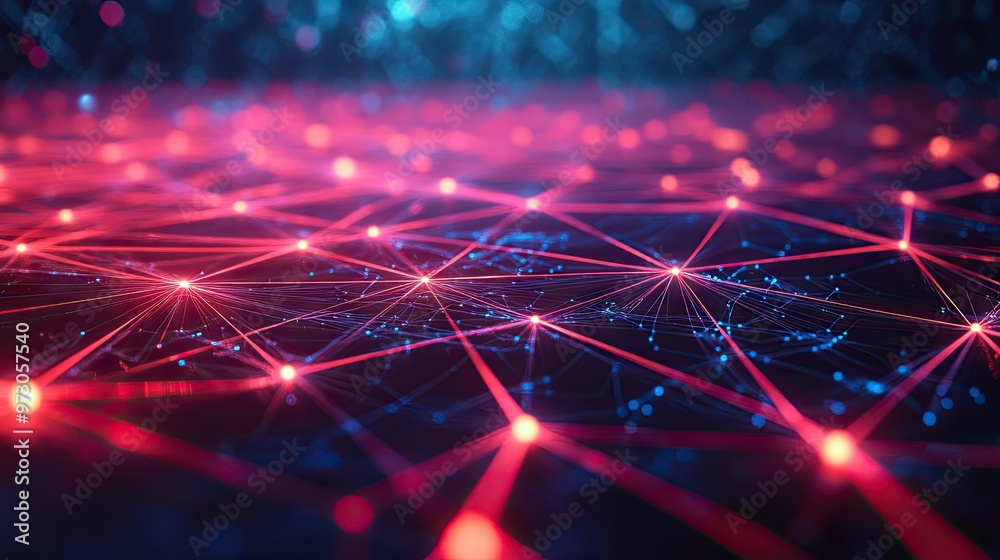 Poster a futuristic abstract background with interconnected glowing lines and nodes in a digital network pa