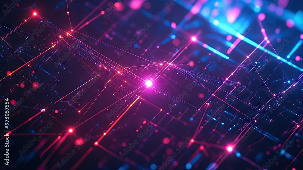 Poster a futuristic abstract background with interconnected glowing lines and nodes in a digital network pa