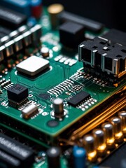 Close-up of a computer motherboard, ideal for tech projects.