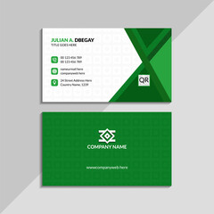 Modern Green Business Card Design Template with QR Code