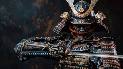 Fototapeta premium Samurai warrior in full armor, holding a katana