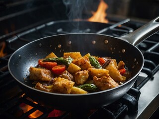 Close-up of cooking in a frying pan