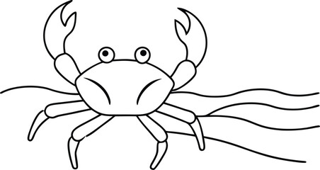 Fun Crab Walking on the Beach Vector Illustration for Kids Coloring Book
