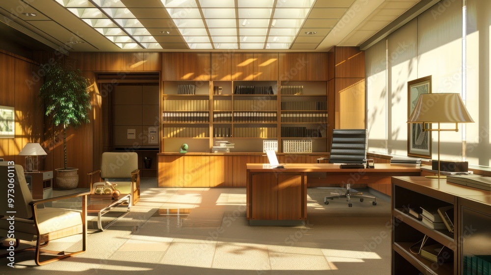 Poster Spacious and sunlit office interior design