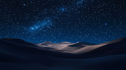 Naklejka premium A breathtaking night sky brimming with stars blankets the serene desert dunes, creating a majestic landscape of tranquility and natural wonder. Sahara Desert. Illustration