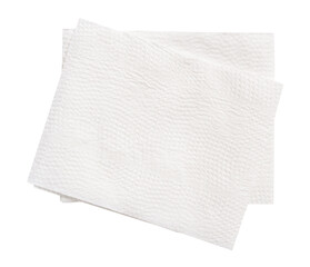 Top view of two folded white tissue paper in stack isolated on white background with clipping path