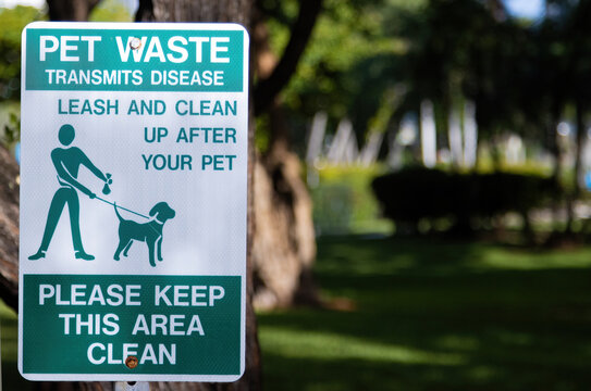 dog waste warning sign in a park