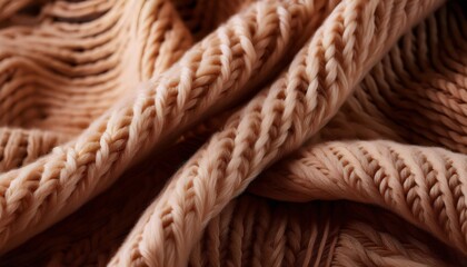 Obraz premium Beige wool knitwear fabric texture with a cable knit pattern, creating a warm and cozy background