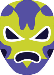 Illustration of a colorful luchador mask representing the face of an angry wrestler, a symbol of mexican wrestling