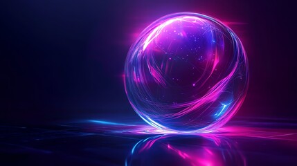 A glowing orb with pink and blue electric energy on a dark background.