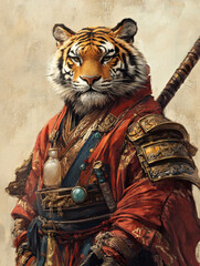 Regal Tiger Warrior Portrait in Traditional Eastern Armor Image