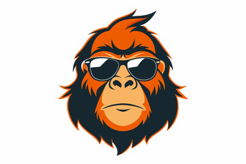 An Orangutan with a sunglass logo icon, silhouette style, minimalist, white background 