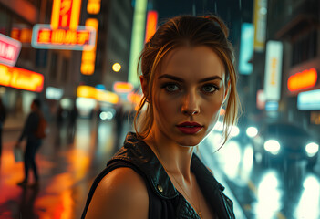 portrait of a woman in the city at night