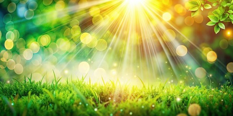 Obraz premium Vibrant nature background with glowing bokeh and sun rays