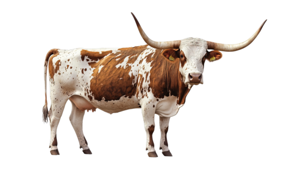 Texas Longhorn cow  on transparent background, png	