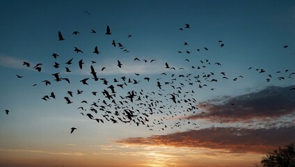 Flock of birds in silhouette
