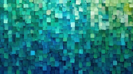 Fototapeta premium Abstract background with a pixelated effect, featuring small squares in varying shades of blue and green.