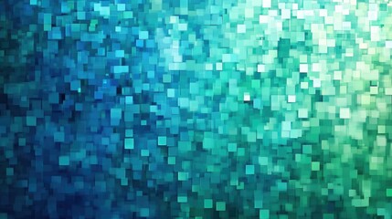 Abstract background with a pixelated effect, featuring small squares in varying shades of blue and green.