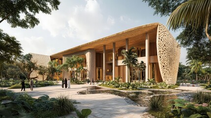 architecture reflects the local heritage, incorporating traditional motifs, materials, and techniques into a contemporary design that celebrates cultural identity.