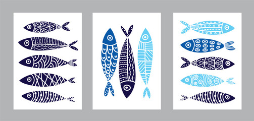 Posters with cute fish. Set.