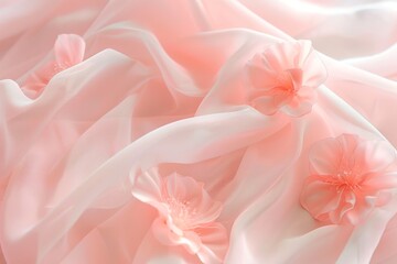 Obraz premium Soft pink fabric adorned with delicate floral accents drapes gracefully, creating a calming atmosphere perfect for decorative uses or fashion design inspiration.