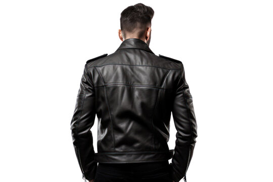 Oversized leather jacket isolated on white background.