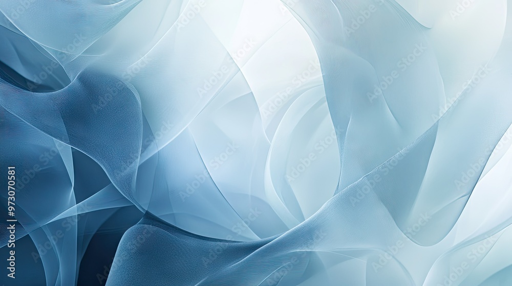 Poster abstract background with layers of translucent shapes in cool tones, creating a sense of depth