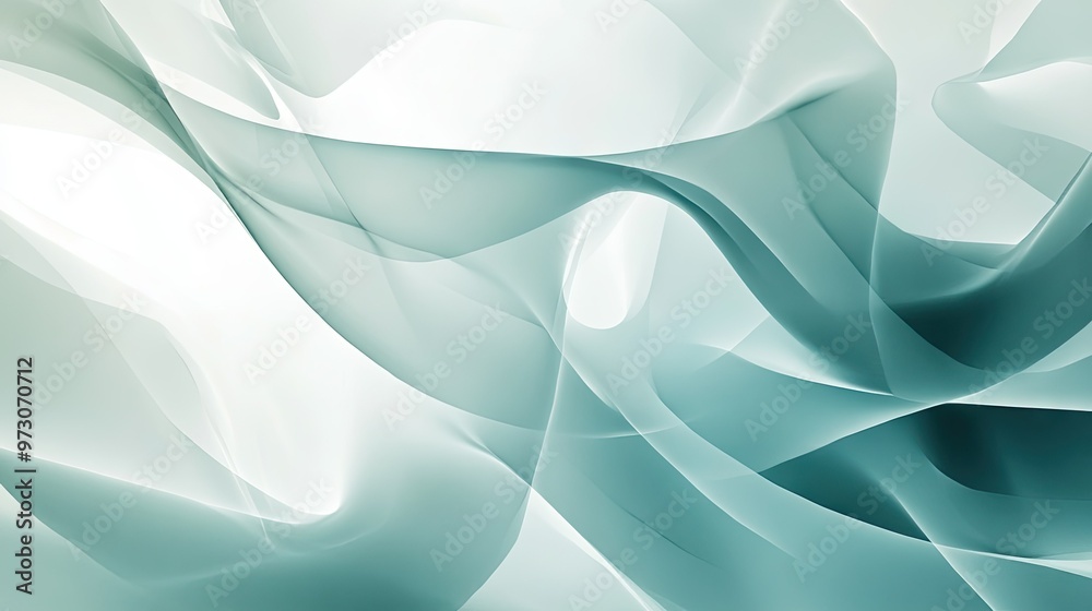 Poster abstract background with layers of translucent shapes in cool tones, creating a sense of depth.