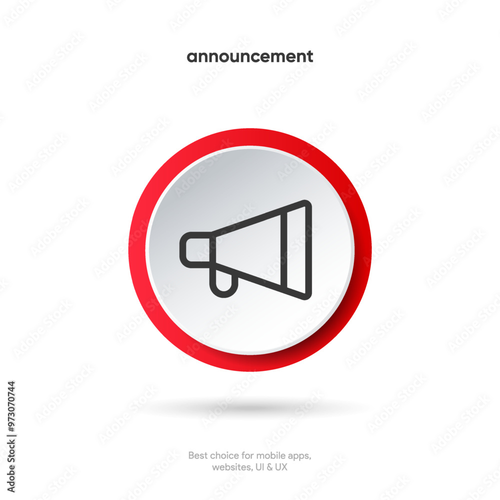 Fototapete Speaker and sound icon. Computer voice icon. Megaphone and music icon. Sound pictogram. Musical note. Audio sign. UI UX element. Sound button. Audio system, noise with soft UI, push button.