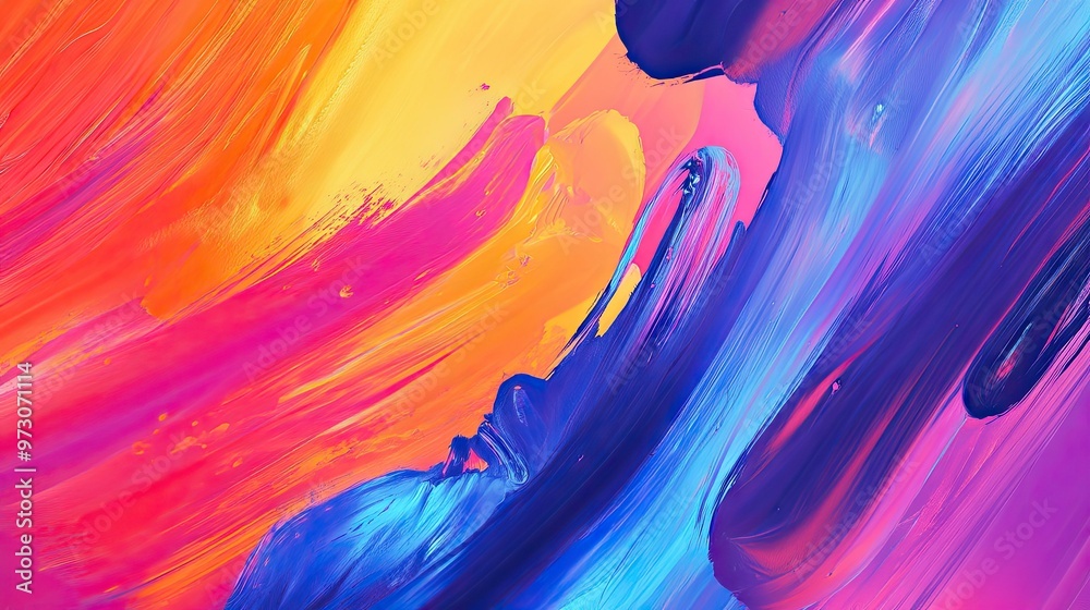 Poster abstract background with random brush strokes in vibrant colors, creating a sense of motion.