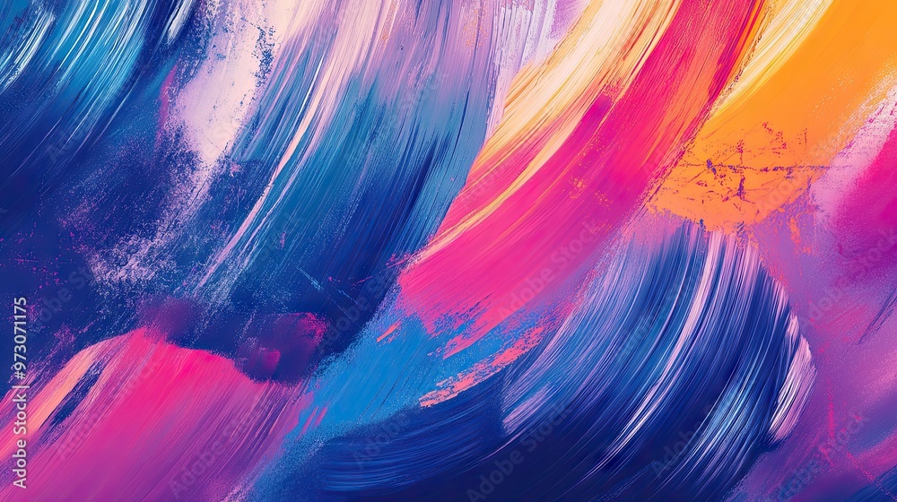 Poster abstract background with random brush strokes in vibrant colors, creating a sense of motion. -