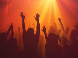 Christian worship young people silhouette lifting hand
