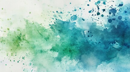 Fototapeta premium Abstract watercolor background with splashes of blue and green, blending together on textured paper.