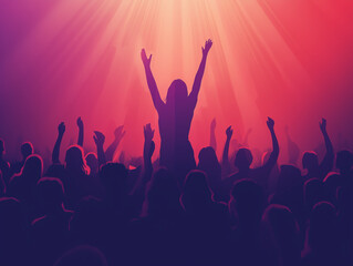 Christian worship young people silhouette lifting hand
