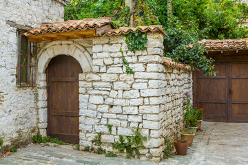 Fototapeta premium The famous old town of Berat in Albania. Picturesque street with houses from the Ottoman era. Beautiful landscape in central Albania.