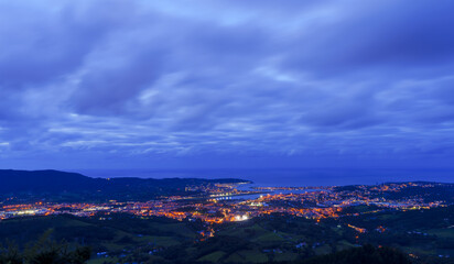 Sunset in Irun and Hondarribia. Sunset in the Bay of Txingudi, Basque Country.