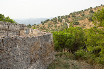 The famous old town of Berat in Albania. Picturesque street with houses from the Ottoman era. Beautiful landscape in central Albania.
