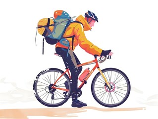 Fototapeta premium Cyclist Preparing for a Long Bike Ride on a White Background with Backpack and Gear