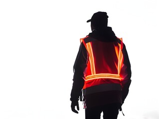 Pedestrian Using Reflective Clothing When Walking at Night on White Background