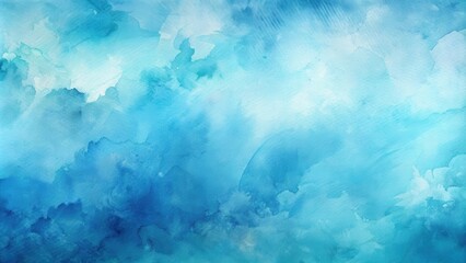 Abstract cyan blue watercolor background with soft brush strokes and flowing textures