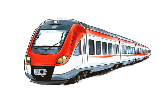 Train in motion clipart on transparent background, png	