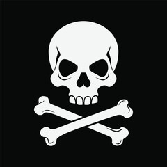 Minimal skull and crossbones on black background. Vector illustration