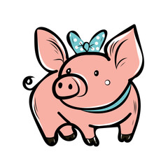 Funny pig, world pig day, oink, vector, isolated, flat. for design packaging, stationery.