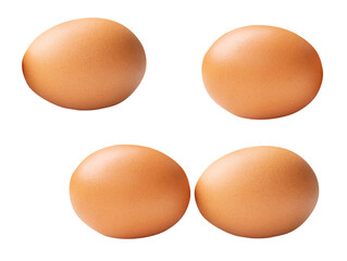 Top view set of four fresh brown chicken eggs isolated on white background with clipping path