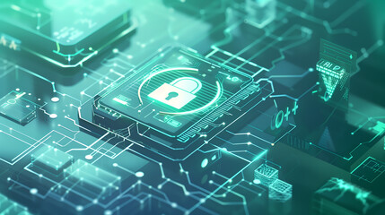 High-Tech Cybersecurity Chip Securing Data with Encryption and Cyber Locks for Robust Network Defense
