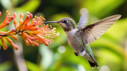 Fototapeta premium Hummingbird in flight, feeding from a flower 