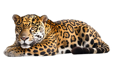 Obraz premium Wild lying jaguar on transparent background, png 