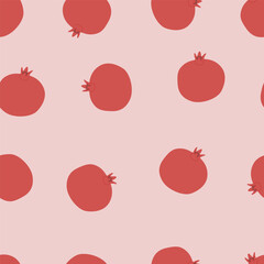 Doodle pomegranate pattern. Seamless white background with simple garnets fruits. Endless repeating texture for printing
