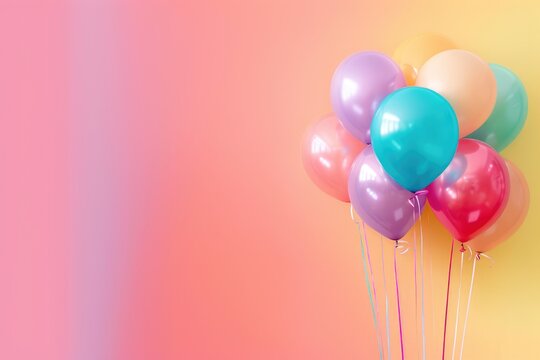 Colorful balloons drifting against a dreamy pastel background during a festive celebration or party