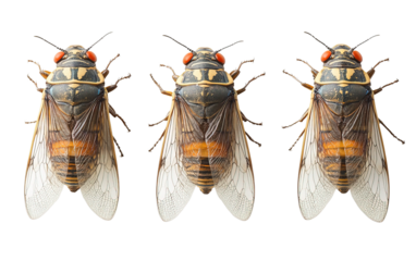 Three Cicadas in a Row  on transparent background, png	